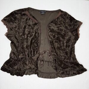 Y2K‎ Fang Brown Velvet Short Sleeve Shrug Ruffle Cardigan Tie Top Women's Large